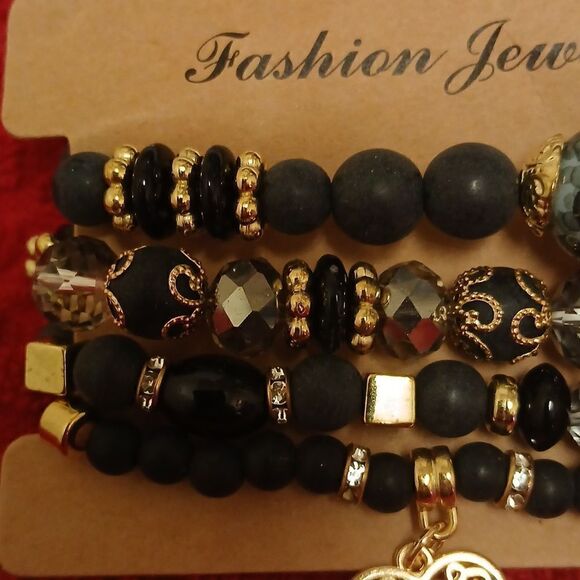 TREE OF LIFE Black W/Gold Bracelet SET OF 4 - Picture 5 of 5